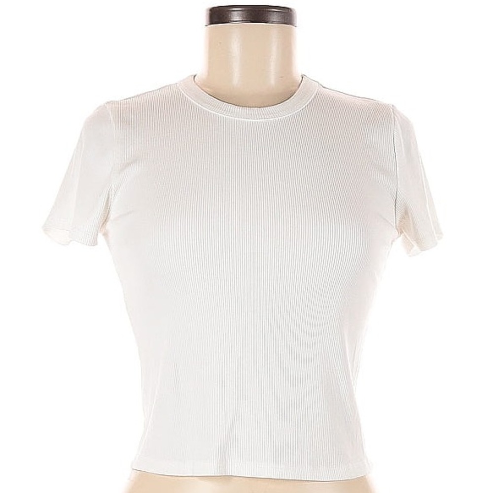 Cream Ribbed Short Sleeve Top